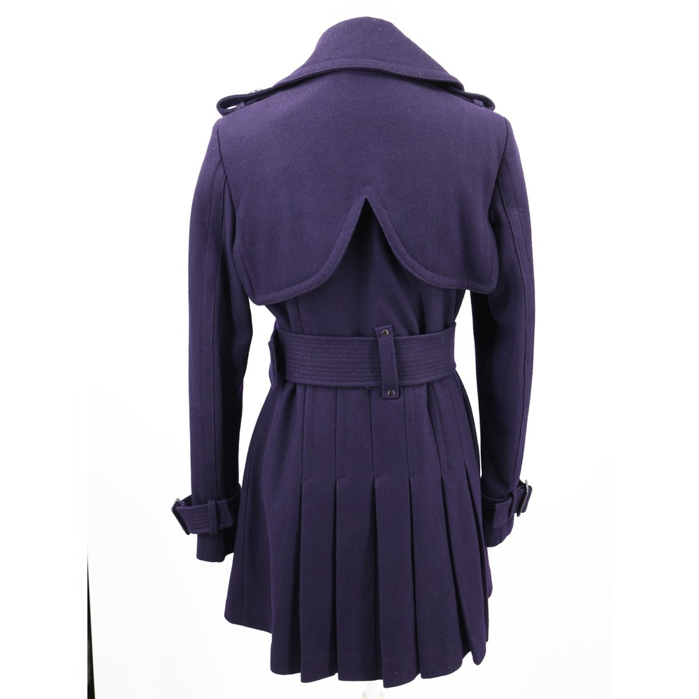 Miss Sixty Wool Blend Belted Peacoat Pleated Back Purple Y2K Jacket Size M - Picture 3 of 16